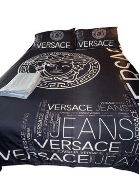 Queen Black White Luxury Duvet Cover Set 4pc
